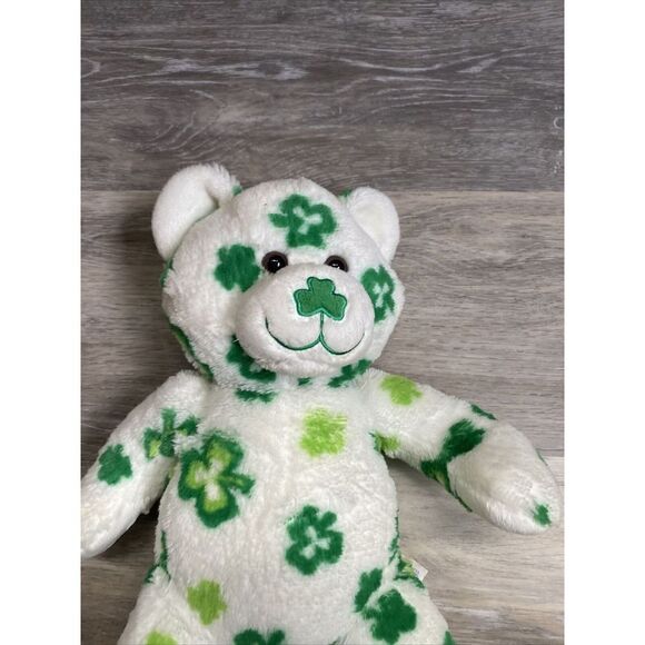 Build a Bear Shamrock Bear St Patricks Day White Green Irish Stuffed Plush BABW - Picture 3 of 9